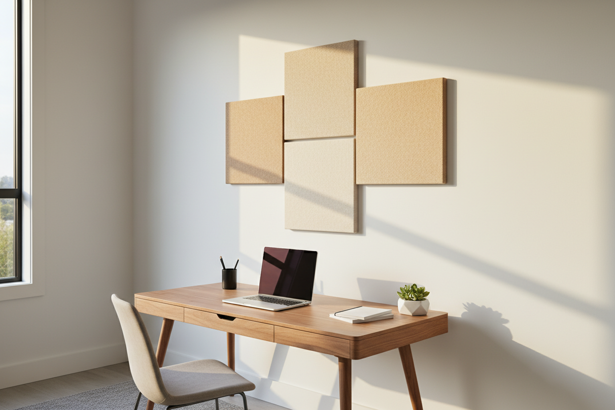 Square acoustic panels in modern home office